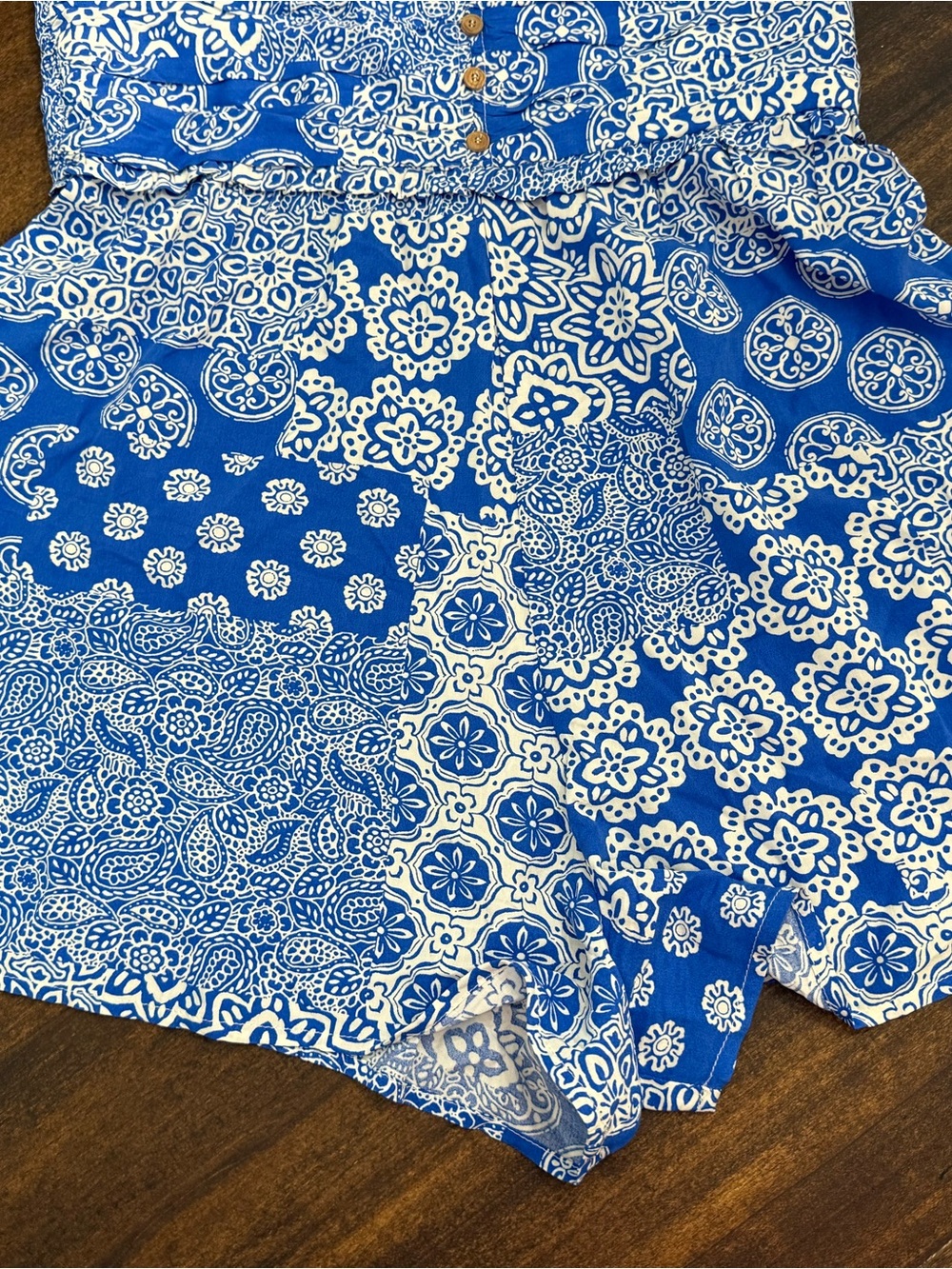 Zara Blue and White Paisley Patchwork Romper - Picture 3 of 7
